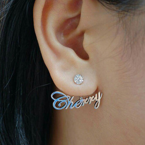 Personalized Jewelry Pvd Gold Plated <strong>Front</strong> <strong>Back</strong> Stud Name <strong>Earring</strong> No Fade Stainless Steel Nameplate <strong>Earrings</strong> - Product Image 2