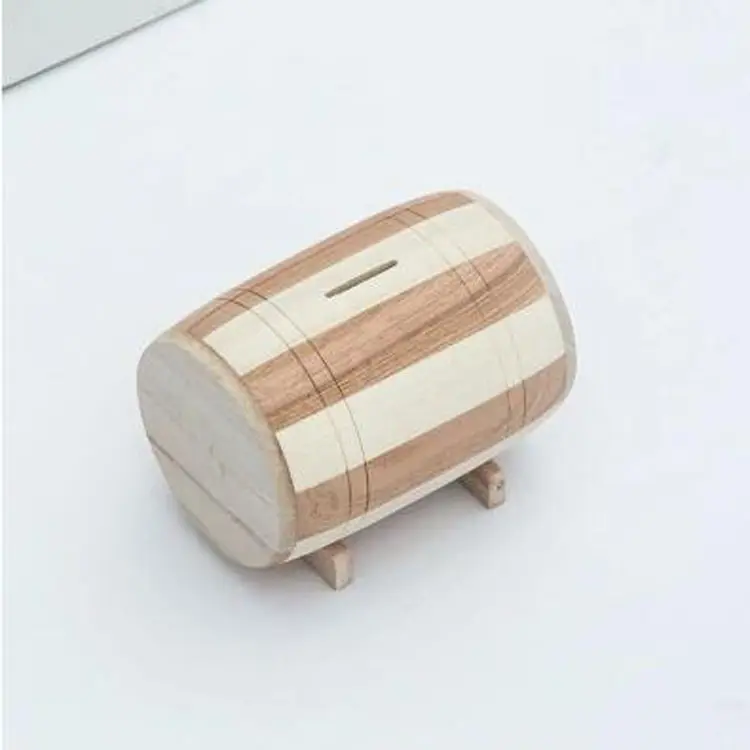 Hucha de madera con forma de barril para niños, regalo