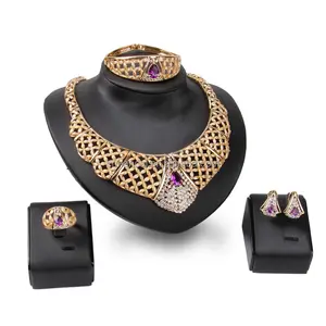 女性珠宝套装印度圣诞土耳其非洲紫色半宝石新娘金色尼日利亚项链首饰套装