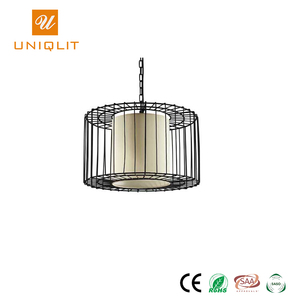 Uniqlit Hotel ajustable tela Shade negro jaula de hierro lámpara colgante - Product Image 1