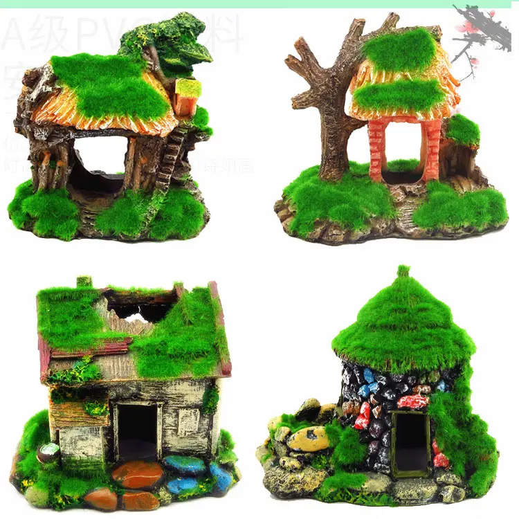 Resin aquarium ornamental landscaping decoration fish and shrimp nest moss vase escaping house flocking moss small tree hole