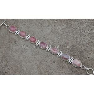 Pulsera de plata con piedras preciosas de Plata de Ley 925, joyería de plata con piedras preciosas genuinas de ópalo Rosa natural, pulsera de piedras preciosas de plata antigua - Product Image 1