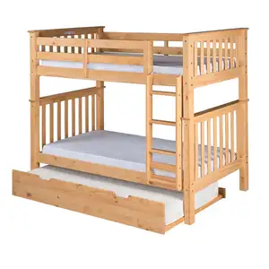 儿童双人双层床，带梯子和安全导轨木制双层床，配有成人储物双层床