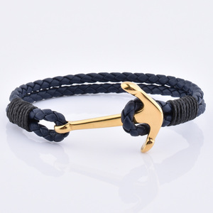 <span class=keywords><strong>Bracelet</strong></span> en <span class=keywords><strong>cuir</strong></span> véritable de haute qualité avec logo personnalisé, ancre dorée, bleu marine, nouveau <span class=keywords><strong>bracelet</strong></span> tendance pour <span class=keywords><strong>homme</strong></span> - Product Image 1