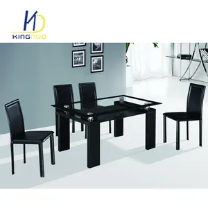 Meja Makan Kaca Tempered Putih dan Hitam MDF Sangat Mengkilap