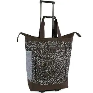 Personalizzato branding leopardo stampe con ruote shopping trolley bag on wheels