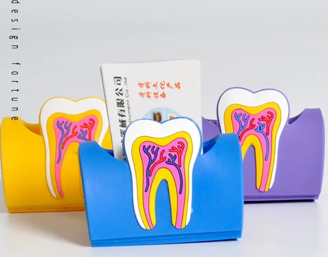 Dente com forma nerva porta cartão de visita de borracha para decoração dental e presentes da promoção