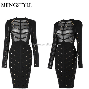 2017 negro Madi viste los vestidos largos del vendaje del perno prisionero de <span class=keywords><strong>la</strong></span> señora de <span class=keywords><strong>la</strong></span> manga de las mujeres - Product Image 2
