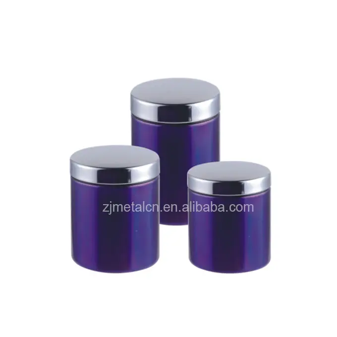 3pcs stainless steel kitchen canister purple tea suggar coffee canister jar sets with window