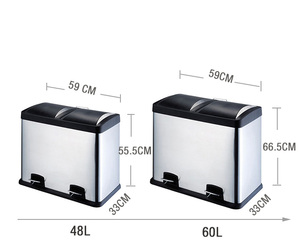 48L/60L de acero inoxidable Pedal tipo Papelera de reciclaje dos compartimento <span class=keywords><strong>doble</strong></span> <span class=keywords><strong>basura</strong></span> - Product Image 3