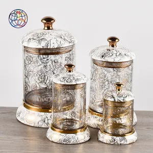 Exquisite kitchen gadget food storage cookie container decoration ceramic candy jar home goods glass jars with gold decal