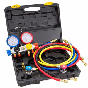 4 Way Manifold Calibre KIT Mangueira Set R410 R22 R134a AC Refrigeração HVAC - Product Image 1