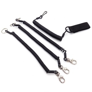 Custom Top Quality Retractable Key Ring Black Spring <strong>Coiled</strong> Tool <strong>Lanyard</strong> With Lobster Clips