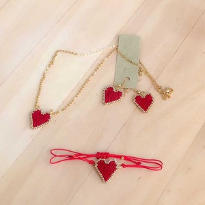 Moyamiya Klasik Miyuki Merah Hati Gelang Set Kalung Buatan Tangan Mode Perhiasan Emas - Product Image 1