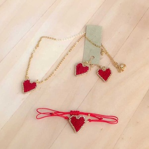 Moyamiya classical red miyuki heart bracelet earrings necklace set handmade fashion jewelry gold