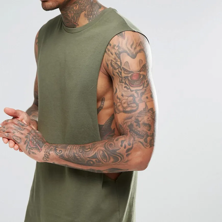 Sleeveless MenのTシャツDropped Armhole Cotton Tank Tops Plain Custom Gym Vests
