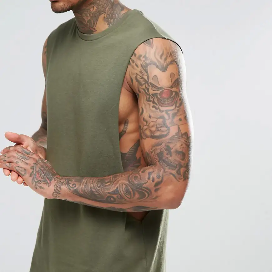 Sleeveless Men's T shirts Dropped Armhole Cotton Tank Tops Plain Custom Gym Vests