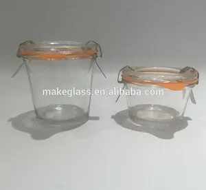 Bocaux à col rond en verre avec couvercle à joint en caoutchouc, gelée conique, avec pinces, de 50ml,100ml,300ml,500ml