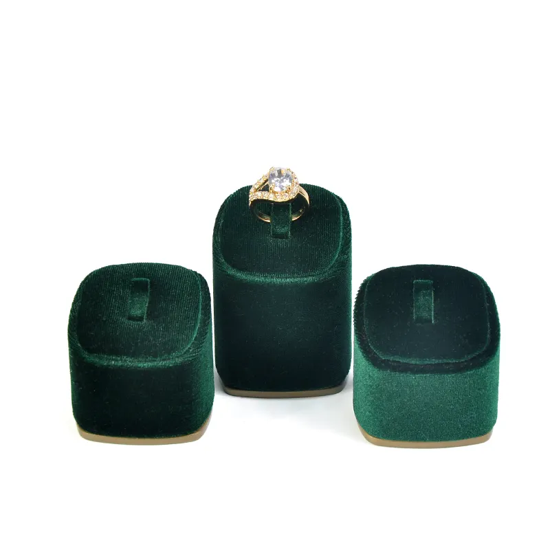 لون أخضر داكن مخملي قماش مجوهرات عرض موقف حلقة حامل
