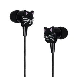 Braided cord cat animal pvc earphone with super bass sound quality free samples offered