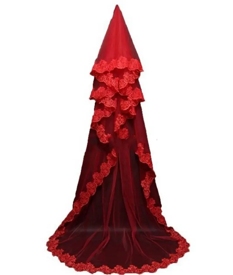 O véu do casamento de noiva véu de renda branca de ameixa pequena lantejoulas acessórios do casamento 1.5 m véu cocar comércio exterior vermelho