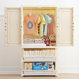 Armario de plástico con dos puertas abiertas <span class=keywords><strong>para</strong></span> bebé, armario de almacenamiento de plástico con cajón, venta al por mayor - Product Image 1