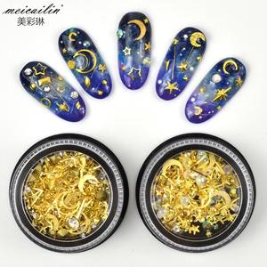 Rivetto per unghie in rame dorato misto Star Moon Design Punk Nail Jewelry 3D Nail Art Decoration - Product Image 2