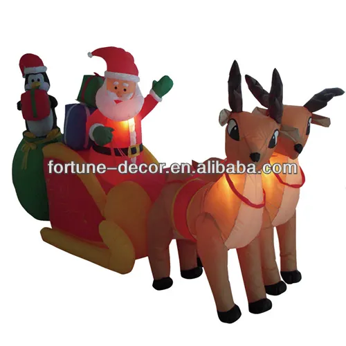 180 cm sinh trang trí claus trên sleigh với reindeers và penguin