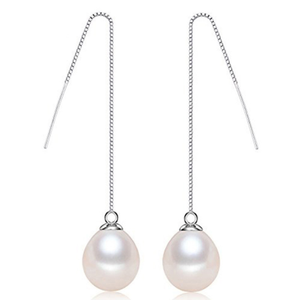 925 Sterling <strong>Silver</strong> 3a Tear Drop Oval Fresh Water Hanging Dangle Dangling Freshwater <strong>Long</strong> Pearl <strong>Earring</strong> Natural Pearl <strong>Earring</strong> - Product Image 1