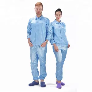 OEM Antidebu Keamanan Cleanroom Workwear ESD Garmen Breathable Polyester ESD Cleanroom Antistatic Coveralls