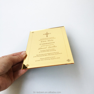 Espejo dorado acrílico para primera comunión, bautismo, bautizo, tarjeta de invitación, 5x7 pulgadas, 100 Uds. Por lote - Product Image 2