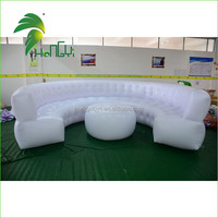 Meilleur vendeur Canapé rond gonflable LED blanc pour fête, Canapé gonflable avec table à vendre
