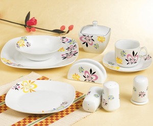 Parures de vaisselle en porcelaine rondes et turques, 37 pièces, véritables fleurs de rose rouge avec feuilles vertes, vente en gros - Product Image 3