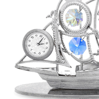 Jam Dinding Crystocraft Gaya Klasik Mediterania Berlapis Krom Logam Bentuk Perahu Layar Kristal Potongan Brilian Jarum Analog Kuarsa