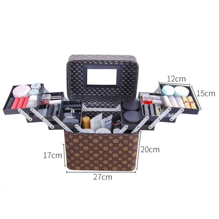 Бесплатный образец оптовая продажа Профессиональный кейс для косметики упаковка по индивидуальному заказу макияж ящик для хранения комплект PU макияж ящик от 10 до 20 дней BW-062 открыть