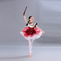 Costume de danse en velours rouge, adorable jupe tutu en dentelle noire pour petite fille, petite fleur rose, tenue de scène pour la danse