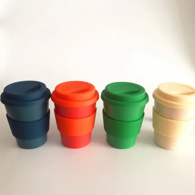 Unbreakable biodegradable custom printed non-toxic 400ml bamboo fiber takeaway coffee cup mug