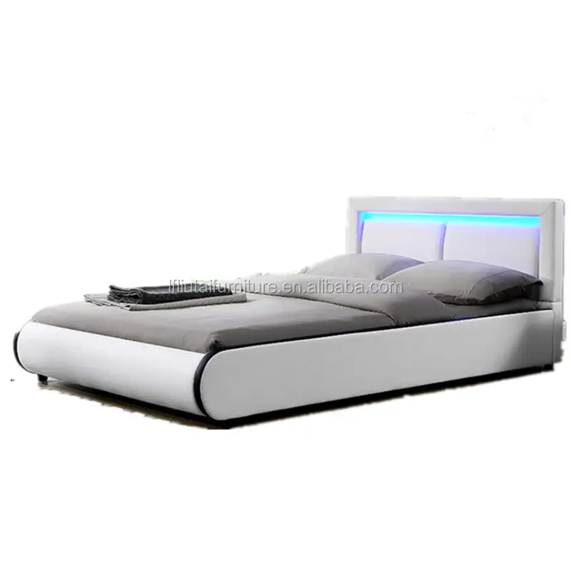 Moderno dormitorio Muebles de dormitorio conjunto de cuero blanco rey tamaño Led de camas