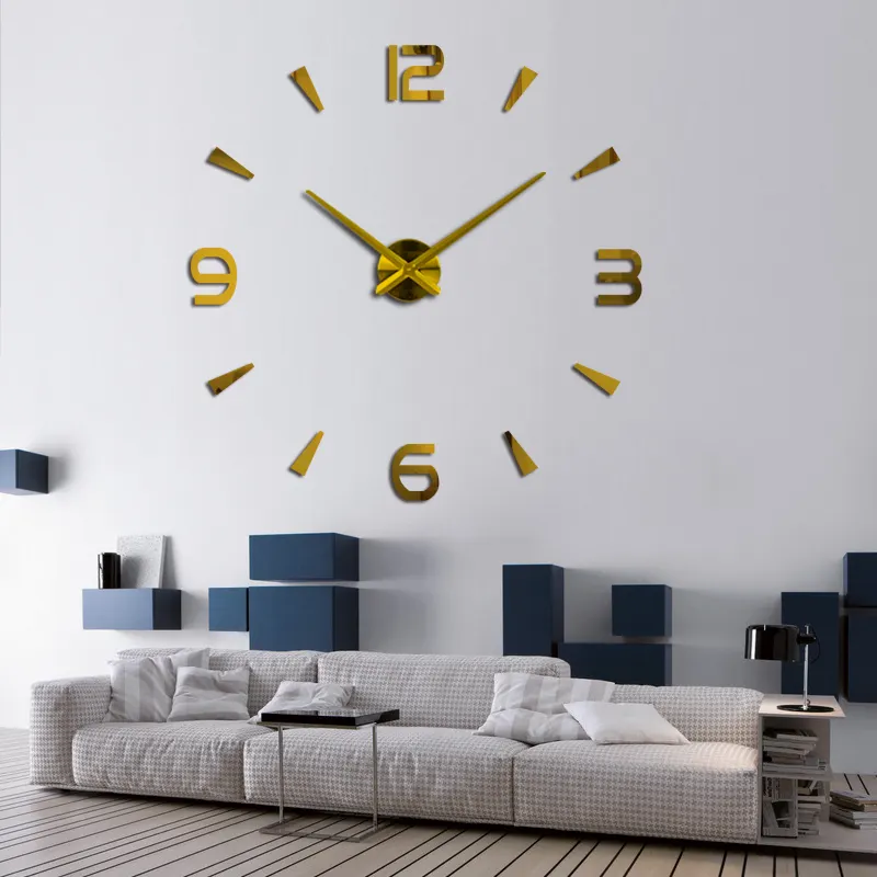 Horloge murale 3D sans cadre, autocollant, Design moderne, grande taille, décoration pour la maison, DIY bricolage