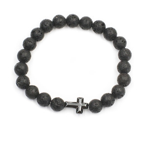 Braccialetti con Perline in Pietra Lavica ed <span class=keywords><strong>Ematite</strong></span> con Croce Reiki e Pietre Energetiche - Product Image 2