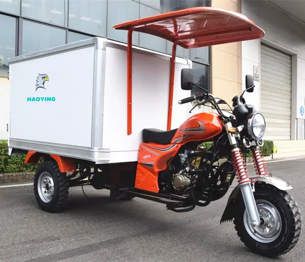 Africa Popular Cargo Drei Motorrad 200CC Trike mit geschlossener Trocken box für Lebensmittel/Lieferung Dreirad