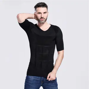 पुरुषों लघु आस्तीन शरीर स्लिमिंग पेट शेपर पेट अंडरवियर Shapewear कमर करधनी शर्ट