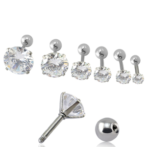 Orecchini a Perno in Acciaio Inossidabile 316L con Zirconia Cubica Taglio Rotondo a 4 Griffe, Vendita all'Ingrosso - Product Image 4