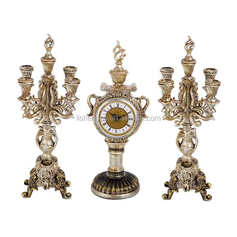 Elegante unico tavolo candle holder ornate candelabri con orologio antico