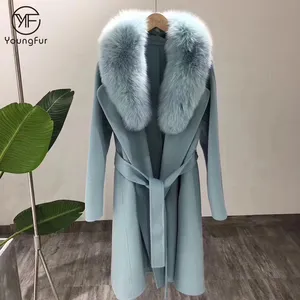 2018 New Fashion Fur Overcoat with belt Women Winter Removable Fox Fur Collar Wool Coats