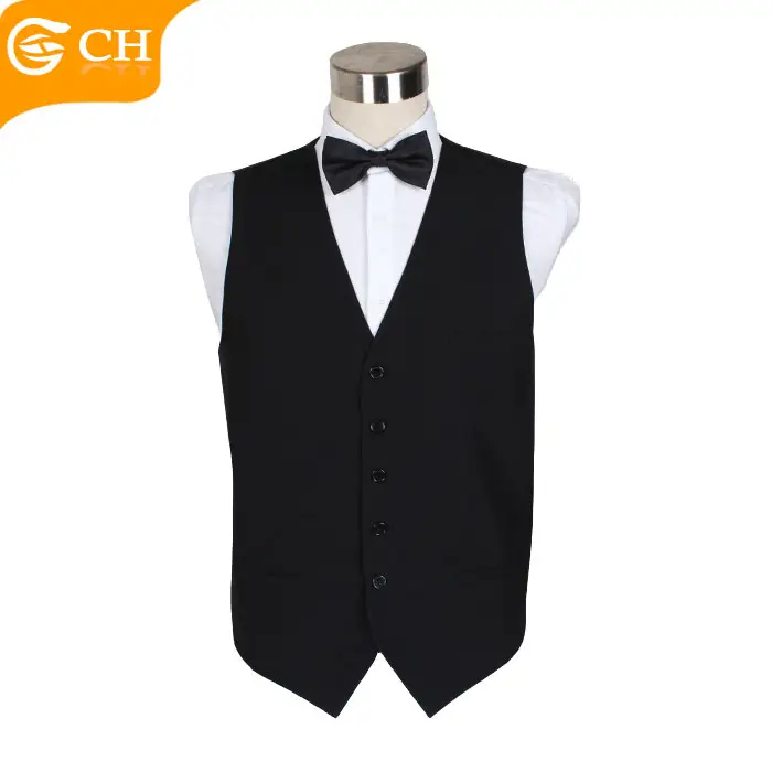 Fancy Style Black 5 Piece 100% Cotton Vest Waiters Waistcoat For Man