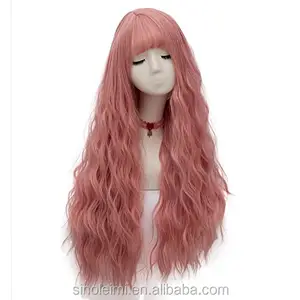 Women's Pink Wig Long Wavy Synthetic Hair Cosplay Party Wigs