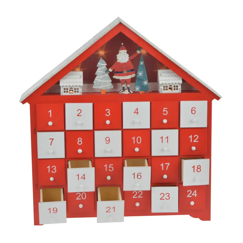 New product ideas LED light wooden house Christmas Advent Calendar with 24 drawers