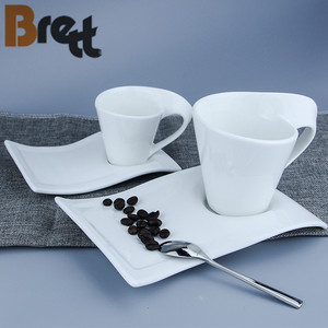Brett Diseño único Forma <span class=keywords><strong>de</strong></span> onda blanca <span class=keywords><strong>Porcelana</strong></span> fina Espresso <span class=keywords><strong>Té</strong></span> Taza <span class=keywords><strong>de</strong></span> café y platillo - Product Image 3