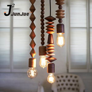 Cổ Điển Gỗ Treo Bán Buôn Ánh Sáng Mặt Dây Chuyền Dây Bằng Gỗ Hạt Retro Rắn Duy Nhất Đầu Đèn Log Nghệ Thuật Đèn Chùm Cho Thanh - Product Image 6